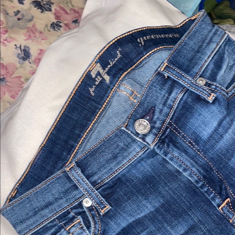 7 For All Mankind Blue Skinny Jeans with Distressed Details